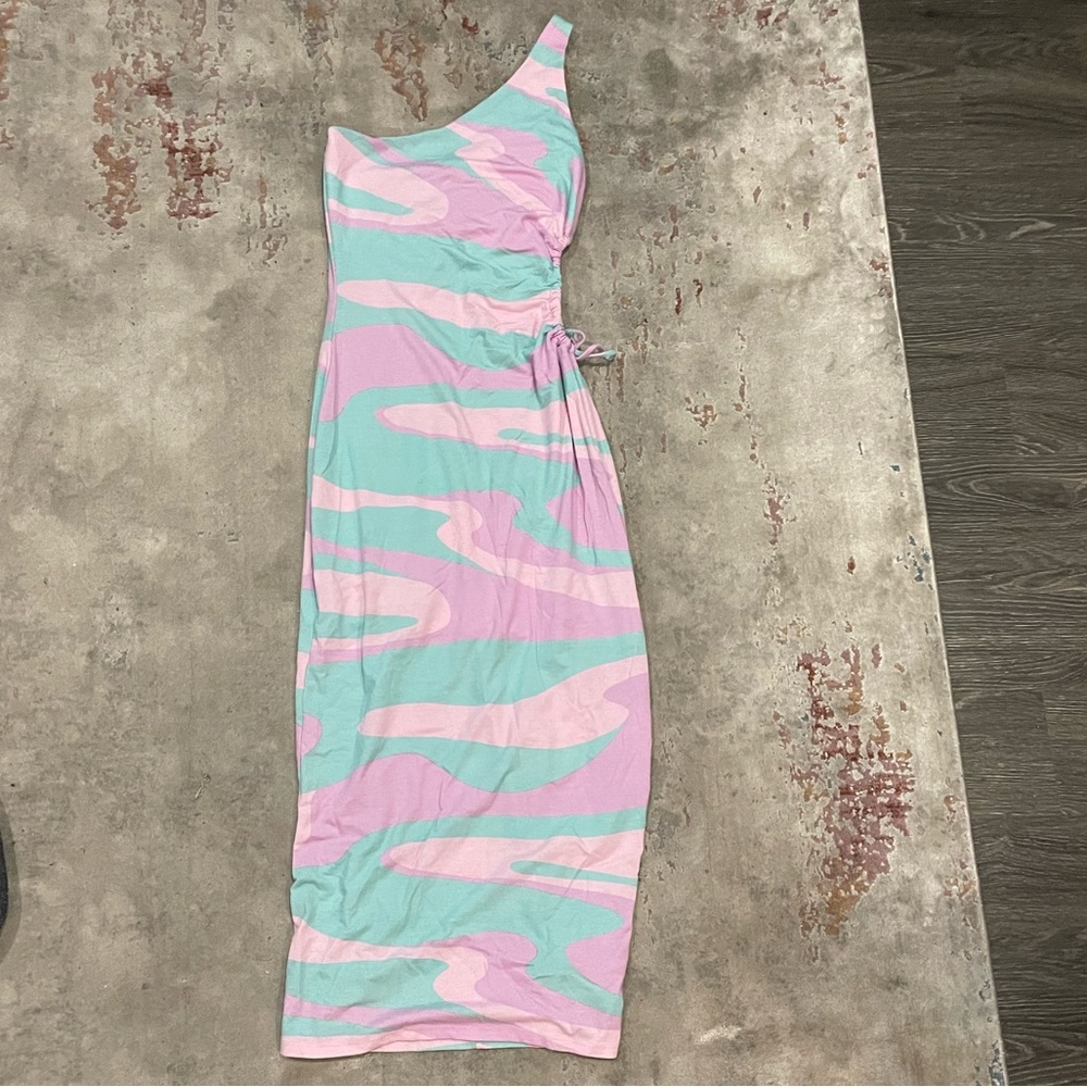 Colorful One Shoulder Camo Dress